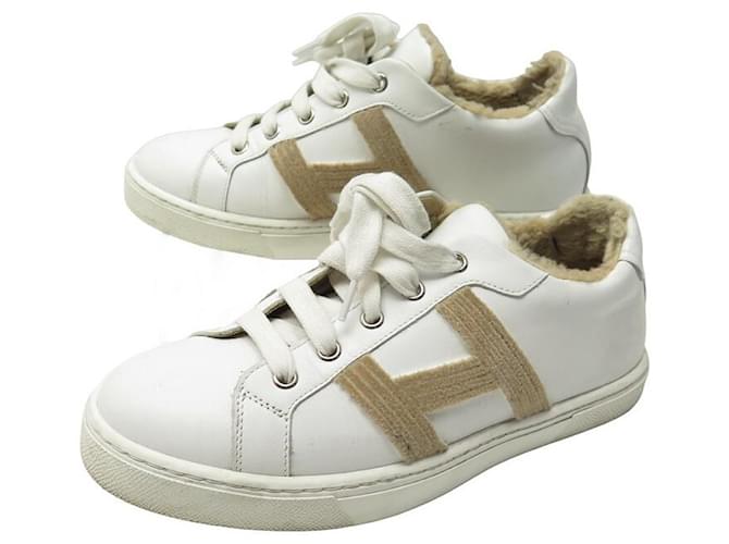 Hermès HERMES SNEAKERS ADVANTAGE H SHOES212210Z 36 FUR-FILDERED LEATHER SNEAKERS SHOES White  ref.1324589