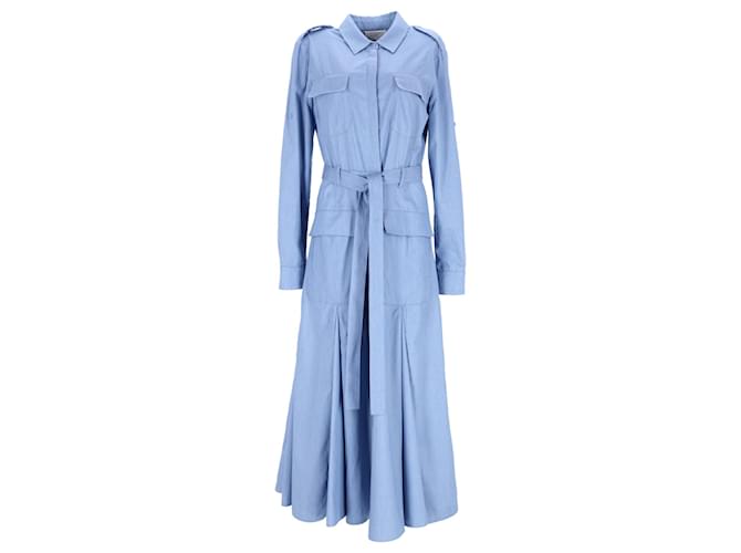 Gabriela Hearst Meyer Vestido camisero plisado con cinturón en algodón azul Azul claro  ref.1324627