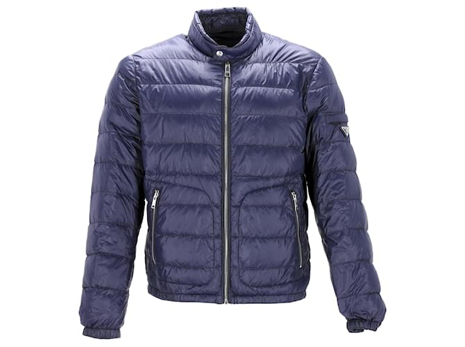 Prada Zipped Puffer Jacket in Blue Nylon  ref.1324638