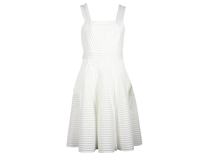 Maje Pleated Ribbed-Knit Dress in White Polyamide Black Leather  ref.1324649