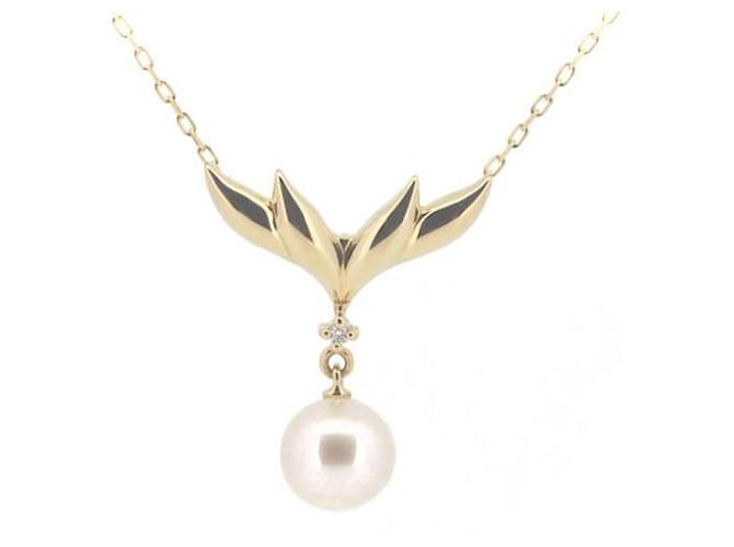 Mikimoto 18K Pearl Diamond Necklace Metal  ref.1324667