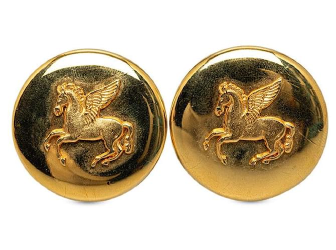 Hermès Boucles d'oreilles Hermes Pegasus plaquées or en très bon état Métal Doré  ref.1324700