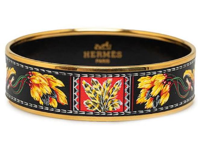 Hermès Hermes Emaille Federarmband 23 cm Gold Schwarz Mehrfarbig in sehr gutem Zustand Golden  ref.1324708