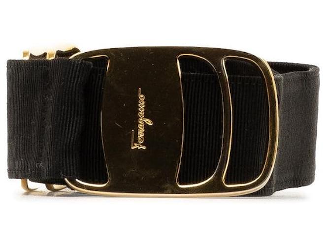 Salvatore Ferragamo Vara Ribbon Gürtel 85cm Gold Schwarz Nylon in sehr gutem Zustand Metall  ref.1324728