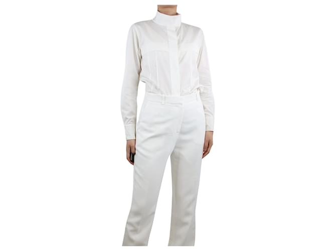 Chanel Chemise blanche à col montant en coton - taille UK 10  ref.1324754