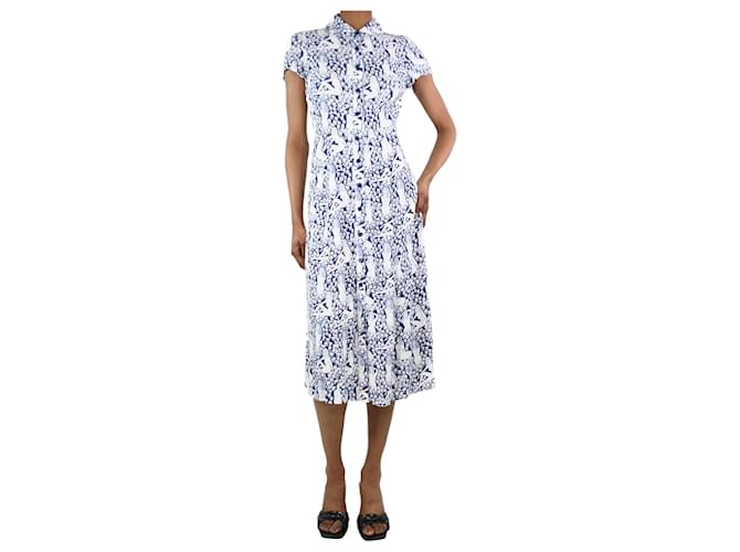 Reformation Blue short-sleeved printed midi dress - size UK 6 Viscose  ref.1324755