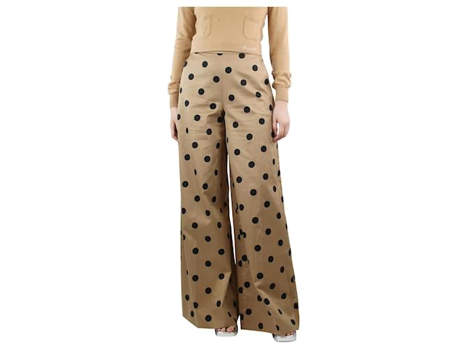Oscar de la Renta Beige wide-leg polka dot trousers - size UK 8 Cotton  ref.1324761
