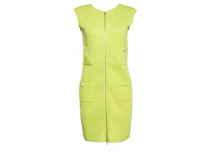 Chanel Vestido de botões CC verde limão Algodão  ref.1324824