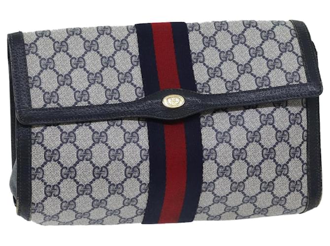GUCCI GG Supreme Sherry Line Clutch Bag PVC Navy Red 89 01 007 Auth yk11471 Navy blue  ref.1324964
