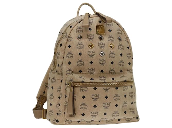 MCM Vicetos Logogram Backpack PVC Leather Beige Auth ar11539  ref.1324972