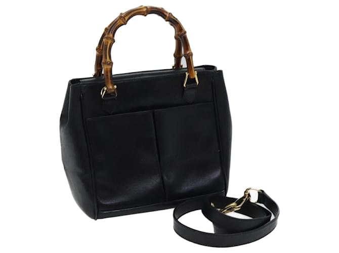 GUCCI Bamboo Hand Bag Leather 2way Black 000 122 0316 auth 69772  ref.1325036