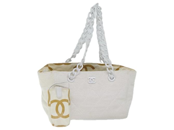 CHANEL Tote Bag straw White CC Auth 69968 Cloth  ref.1325043
