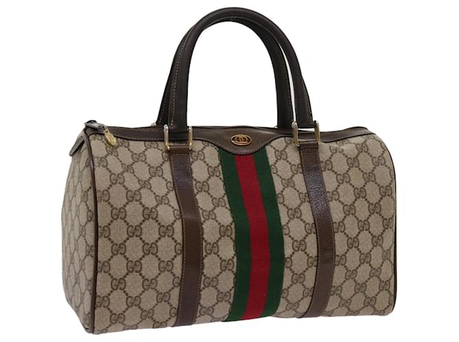 GUCCI GG Lona Web Linha Sherry Bolsa Boston Bege Vermelho 10 12 3842 Auth yk11354  ref.1325059