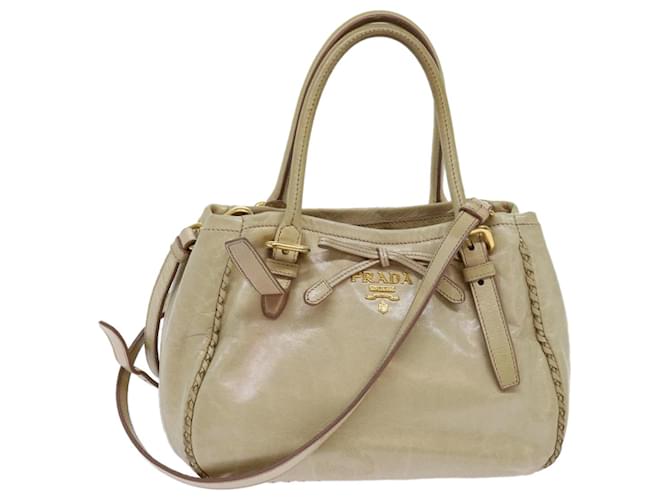 PRADA Hand Bag Leather 2way Beige Auth 69663  ref.1325080