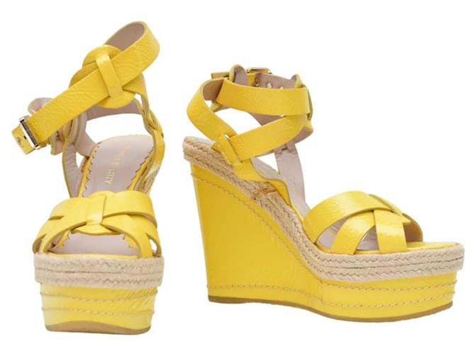 Mulberry yellow patent leather straps espadrille wedges heels sandals shoes 40  ref.1325157