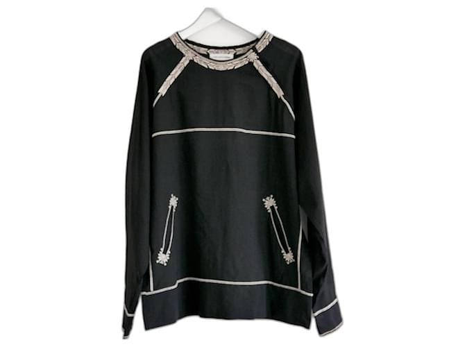 Isabel Marant Etoile Blusa negra de algodón bordada de Isabel Marant de talla grande Negro  ref.1325159
