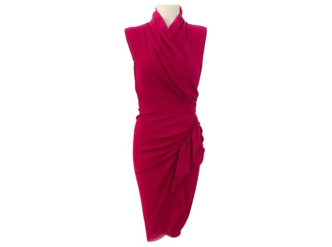 Autre Marque Fuzzi Magenta Ruched V Neck Sleeveless Dress Pink Polyester  ref.1325191