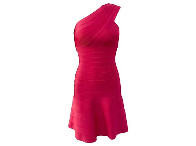 Autre Marque Herve Leger Bright Pink One Shoulder Sydney Dress Viscose  ref.1325196