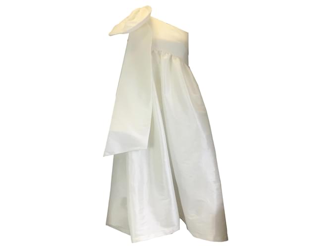 Autre Marque Kika Vargas White Bow Detail One Shoulder Satin Dress Silk  ref.1325200