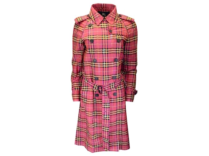 Autre Marque Burberry Trench-coat en soie froissée à carreaux et à ceintures multiples rose foncé  ref.1325203