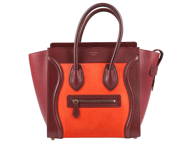 Céline CELINE Vermillion Nubuck And Leather Mini Luggage Tote Bag Dark red  ref.1325211