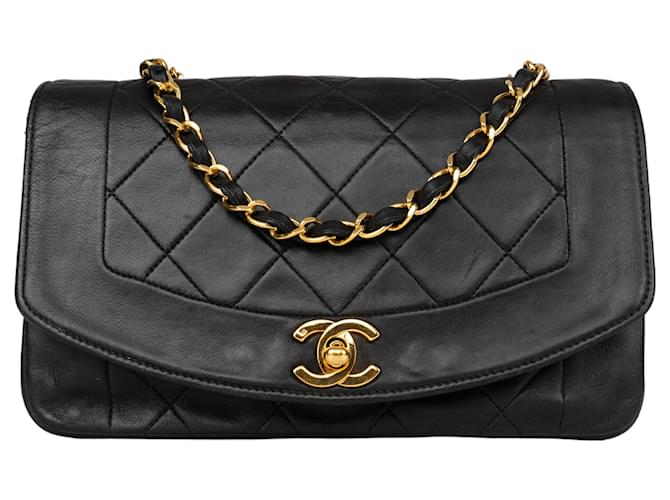 CHANEL Lambskin 24K Gold Diana Crossbody Single Flap Bag Black Leather  ref.1325237