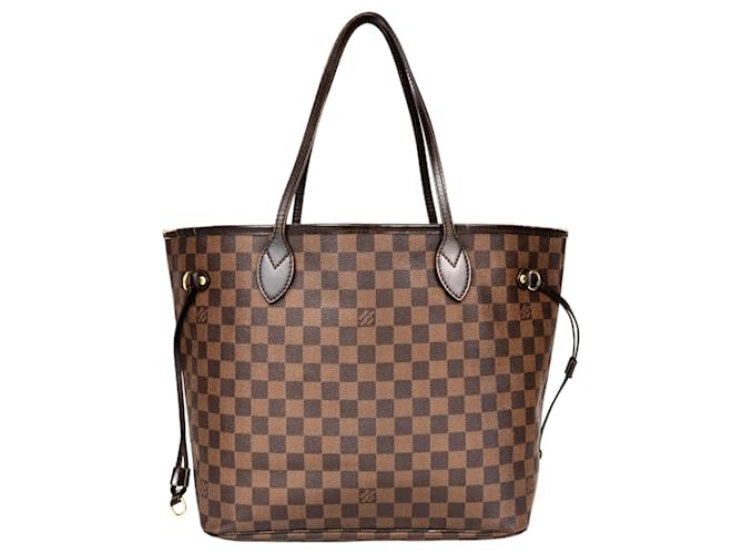 Louis Vuitton Damier Ebene Monogram Neverfull MM Shopper Bag Brown Leather  ref.1325254