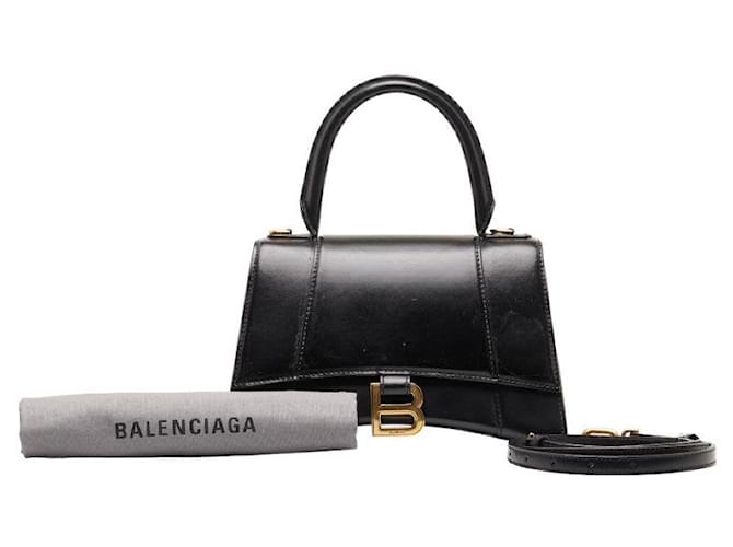 Bolsa pequena de couro Balenciaga Hourglass 593546 em boa condição Preto  ref.1325331