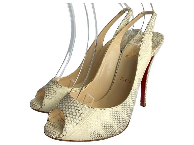 Christian Louboutin Private Number Décolleté Slingback Python Beige 40