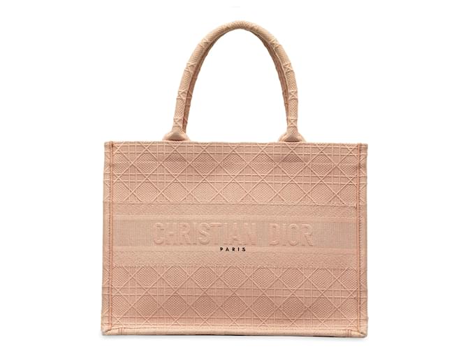 Dior Pink Medium Cannage Embroidered Book Tote Cloth Cloth  ref.1325643