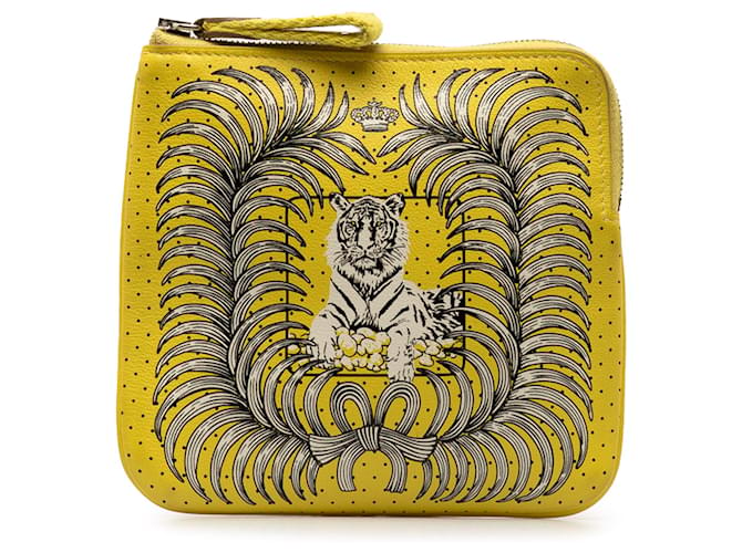 Hermès Yellow Swift Tigre Royal Bandana Carre Pocket Pouch Leather Pony-style calfskin  ref.1325648