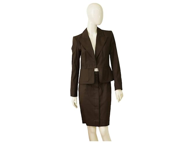 Yves Saint Laurent Skirt suit Brown Cotton  ref.1325679