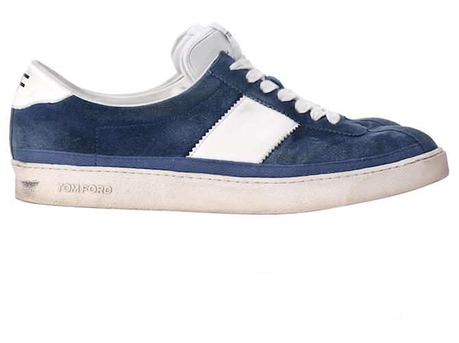 Tom Ford Bannister Leather-Trimmed Suede Sneakers in Blue Suede   ref.1325700
