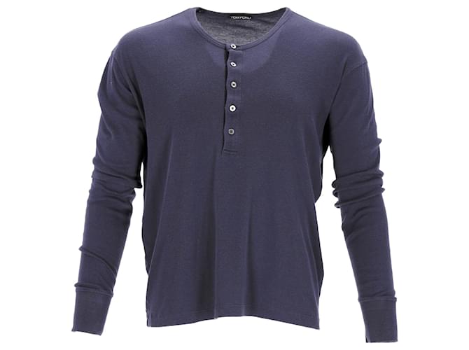Camisa Henley Tom Ford de algodón azul  ref.1325703