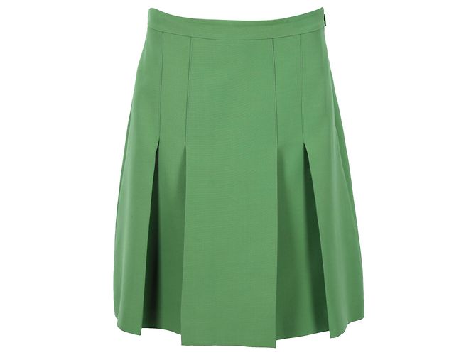 Falda Gucci Plisada De Lana Verde