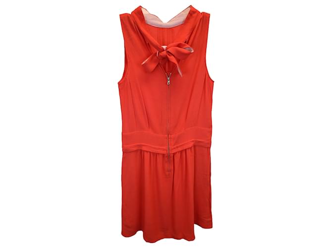 See by Chloé See Mock Neck Sleeveless Back Bow Dress in Red Cotton Viscose Cellulose fibre  ref.1325805
