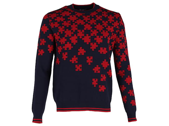 Lanvin Puzzle Sweater in Red and Navy Blue Wool  ref.1325823