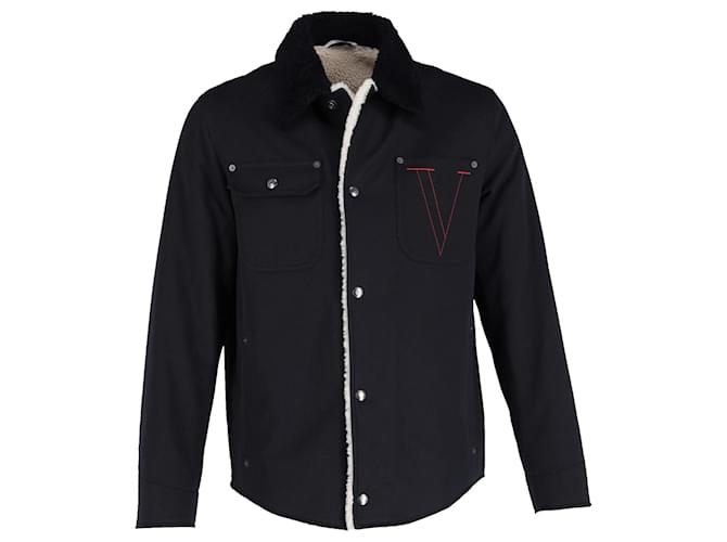 Valentino Garavani Shearling-Collar Jacket in Black Wool  ref.1325824