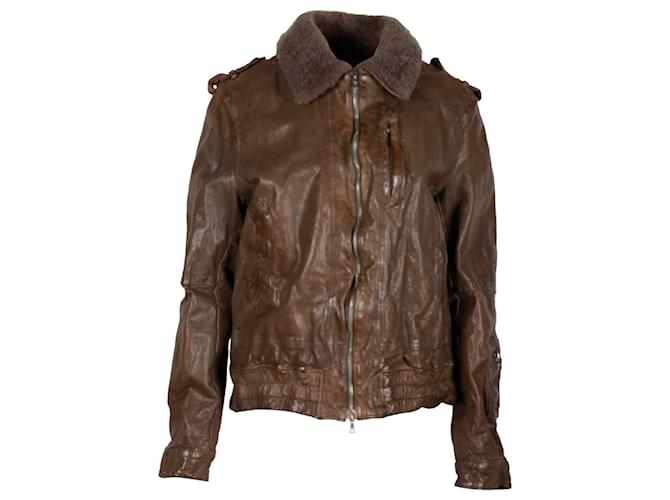 Neil Barrett Veste à Col Shearling en Cuir Marron  ref.1325842