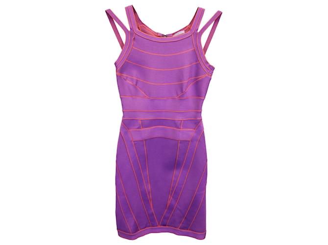 Herve Leger Striped Mini Dress in Purple Rayon Cellulose fibre  ref.1325870
