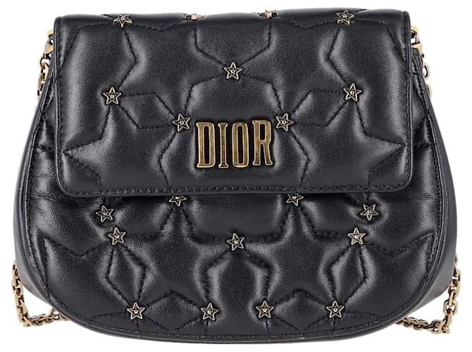 Pochette rotonda D-Fence borchiata Dior con catena in pelle nera Nero  ref.1325878