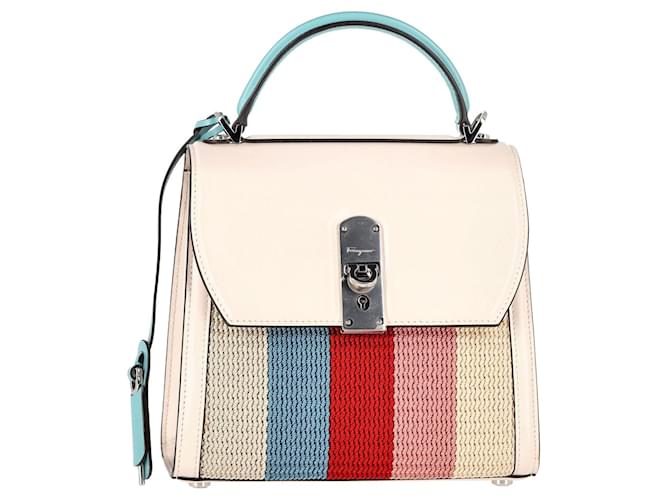 Salvatore Ferragamo Medium Boxyz Striped Satchel Bag in Multicolor Cord and White Leather   ref.1325879