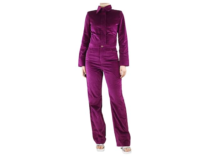 Autre Marque Chaqueta corta de terciopelo violeta y pantalón recto - talla M Púrpura Algodón  ref.1325981