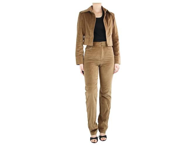 Autre Marque Brown velour cropped jacket and trousers - size S Cotton  ref.1325982