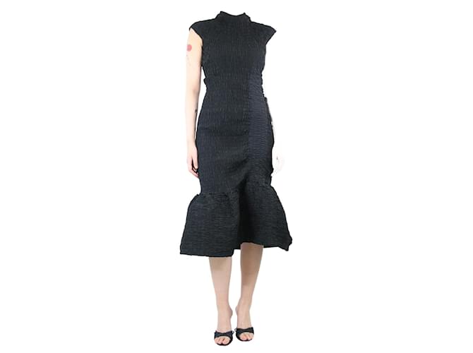 Dries Van Noten Black sleeveless smocked midi dress - size S Polyester  ref.1325984