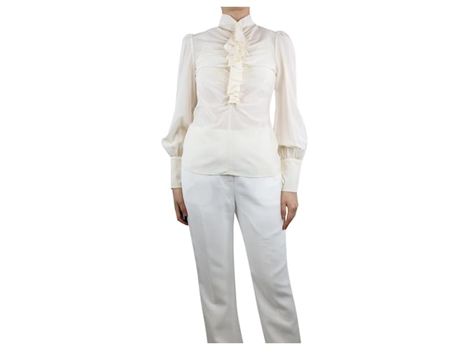 Zimmermann Cream high-neck frill blouse - size UK 10 Silk  ref.1325992