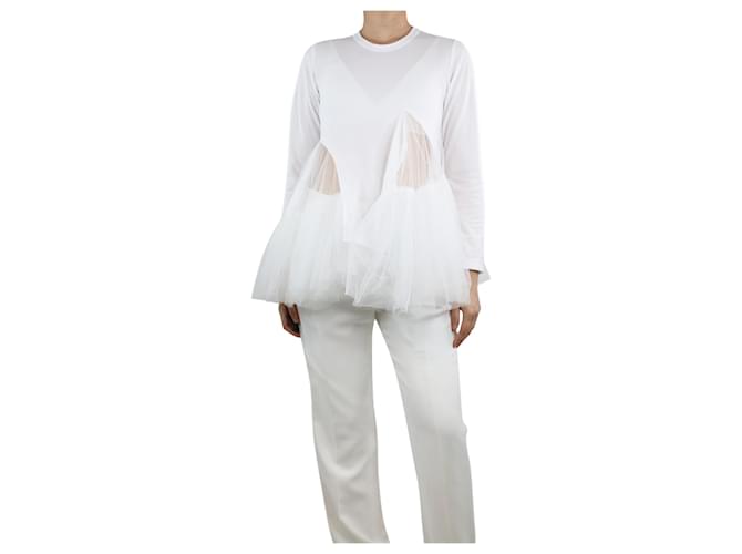 Comme Des Garcons White long-sleeved tulle top - size S Polyester  ref.1325994
