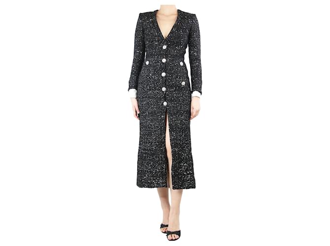 Alessandra Rich Black tweed sequin embellished midi dress - size UK 8 Cotton  ref.1325996