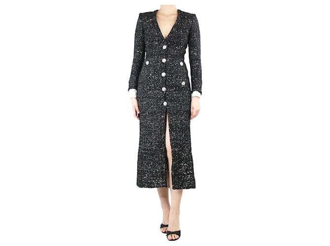 Alessandra Rich Robe midi ornée de sequins en tweed noir - taille UK 8 Coton  ref.1325996