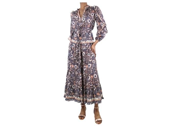 Ulla Johnson Ensemble chemisier bleu à imprimé floral et jupe midi - taille UK 6 Coton  ref.1326001